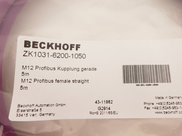 Beckhoff Profibus Kupplung gerade M12 5Meter / ZK1031-6200-1050