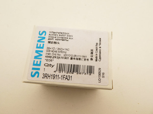Siemens Hilfsschalterblock / 3RH1911-1FA31 / 3 Schließer / 1 Öffner