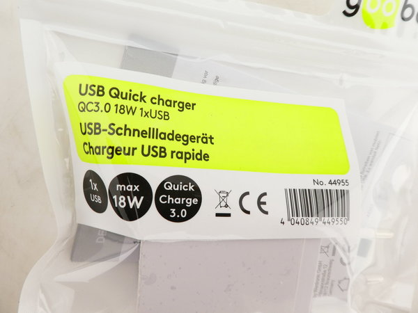 Goobay USB-Schnellladegerät QC3.0 18W, Weiß / 44955