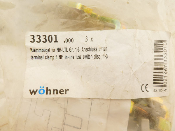Wöhner 9x Klemmbügel für NH-LTL / Größe 1-3 Anschluss unten/ 33301.000