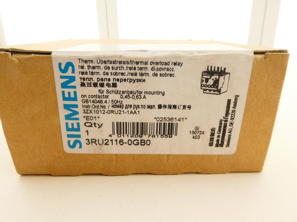 Siemens Überlastrelais / 3RU2116-0GB0 / 0,45 - 0,63A