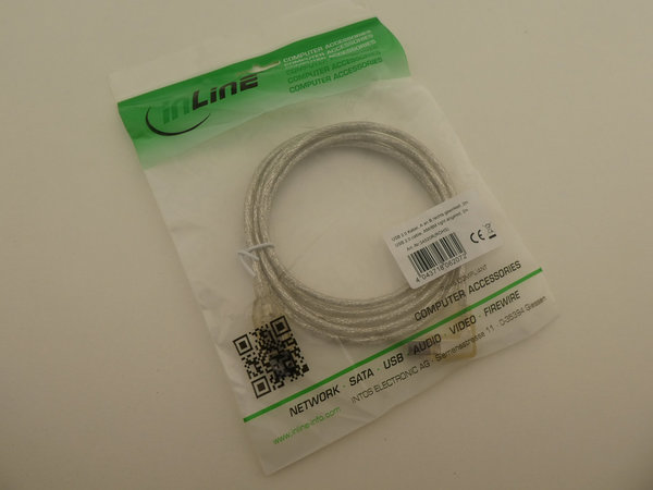 inLine / 2m USB Kabel / USB 2.0 / A an B rechts gewinkelt